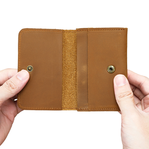 Portefeuille pour homme en cuir véritable Crazy Horse vintage, longueur courte, fin, porte-cartes en cuir avec fermeture à pression et porte-monnaie - Product Image 4