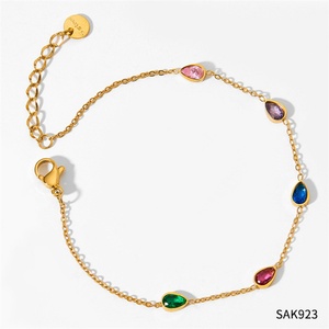 กำไลข้อมือสแตนเลสสตีลทรงหยดน้ำประดับเพทายหลากสีสไตล์วินเทจสำหรับผู้หญิง - Product Image 6