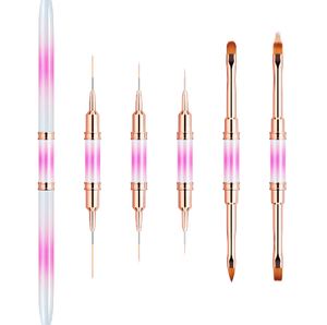 Ensemble de pinceaux à ongles double embout rose ombré en nylon pour la peinture 3D au gel et la conception de manucure - Product Image 1