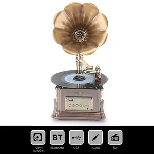 Gramophone Phonograph Turntable Vinyl Record Player Home Decoration Built-in Bluetooth FM Radio USB Flash Drive Aux-in Jack