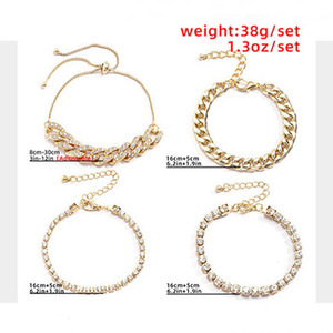 Wholesale New Fashionable <strong>Stack</strong> Bracelets Sets Crystal Rhinestone <strong>Silver</strong> Chain Bracelet Chunky Cuban Bracelet for Women Men - Product Image 6