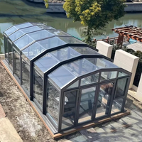 Pergola télescopique motorisée en aluminium et verre, rétractable, pour extérieur, abri de piscine, gazebo pour cour