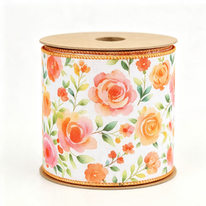 Warm Tones 100% Polyester <b>Wired</b> <b>Ribbon</b> 2 1/2" Custom Length Colorful Floral Printed Shrink-Resistant 20 Yard Roll Spring - Product Image 5