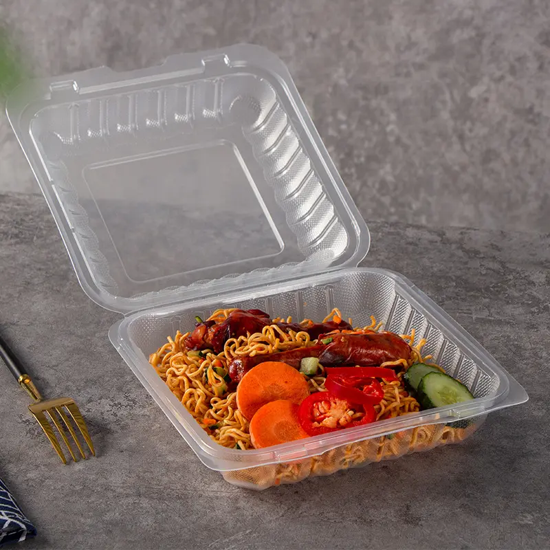 Toptan paket tek kullanımlık plastik yemek kabı gıda kapları yemek hazırlık menteşeli kapaklı gıda konteyner