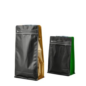 Sachets de café en aluminium doré à fond plat recyclables écologiques personnalisés Sacs en plastique Sacs d'emballage à fermeture éclair avec valve - Product Image 1