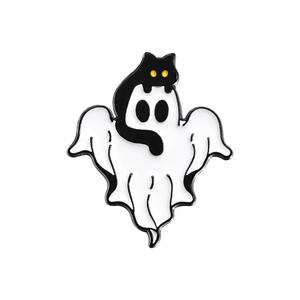Cartone animato fantasma spille in metallo personalizzate carino gatto nero spille divertenti risvolti di Halloween smalto Pin all'ingrosso con stampa digitale - Product Image 6