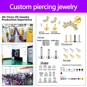 Bijoux de <span class=keywords><strong>piercing</strong></span> en titane de qualité supérieure pour lobe d'oreille, cartilage, hélix, motif feuille et fleur, clou d'oreille pour femme, <span class=keywords><strong>labret</strong></span> plaqué or avec zircon - Product Image 5