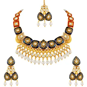 Wholesale Indian Kundan Polki Jewellery Traditional 18 K Gold Antique Wedding Bridal Multicolor Necklace Jewelry SetsAntique gol