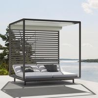Ensembles de jardin Patio extérieur lit de soleil meubles de lit de détente auvent en Aluminium Double Chaise