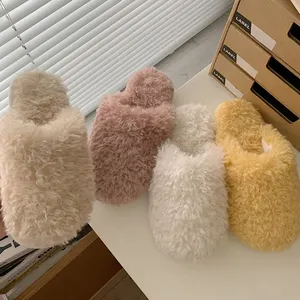 2023 femme hiver chaud maison doux floue moelleux fourrure diapositives en peluche filles poilu maison pantoufles