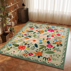 Tapis rectangulaire floral bohème Wan Xinlong antidérapant pour salon et chambre à coucher, nettoyage facile à l'eau - Product Image 1