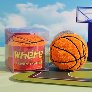 Serviette en forme de ballon de basket 30x30cm en pur coton, cadeau pour les fans, souvenir, logo personnalisable - Product Image 3