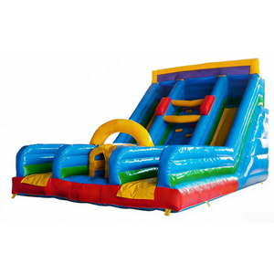Structure gonflable commerciale double piste avec toboggan, mur d'escalade, château gonflable et parcours d'obstacles pour enfants et adultes, idéale pour la location événementielle - Product Image 2