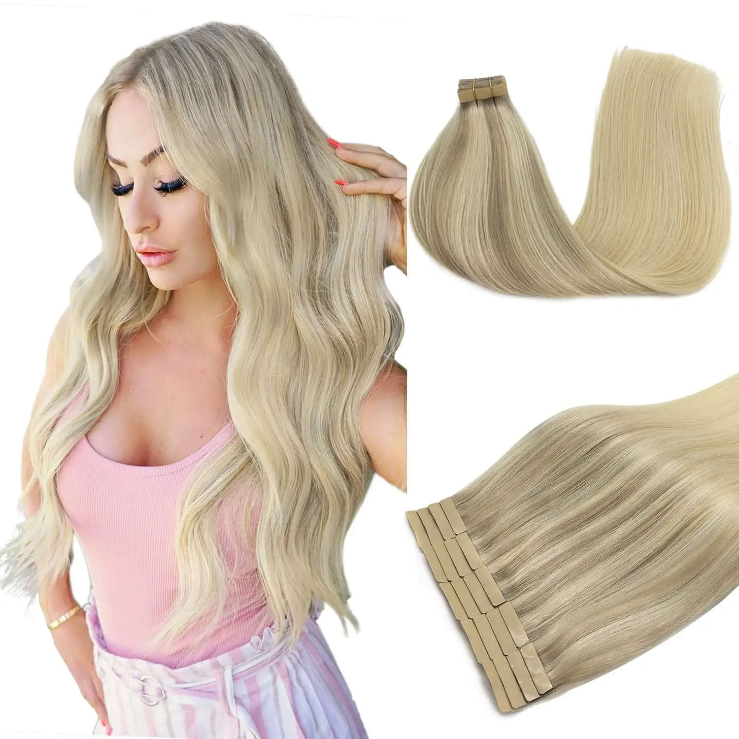 Tangling Free Balayage Tape Em Extensões De Cabelo Humano Real 100% Humano Duplo Desenhado Fita Extensão De Cabelo Para Salões