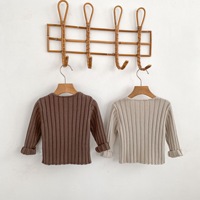 Cárdigan Minimalista Estilo Old Money para Bebé, 100% Algodón, Cuello en V con Canalé Ancho, Suéter Infantil, Conjuntos Personalizados de Boutique
