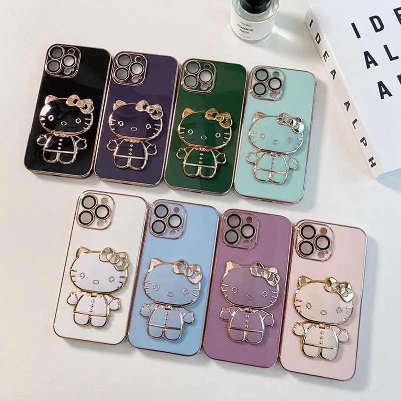 Funda de lujo con soporte de espejo para maquillaje de gato, para Samsung Galaxy S23, S22, S21, Ultra, S20, FE, S10 Plus, Note 20, cubierta suave chapada a prueba de golpes