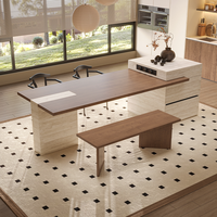 Table de salle à manger îlot en porcelaine effet bois, style designer, extensible et rétractable, sur mesure, pour usage domestique