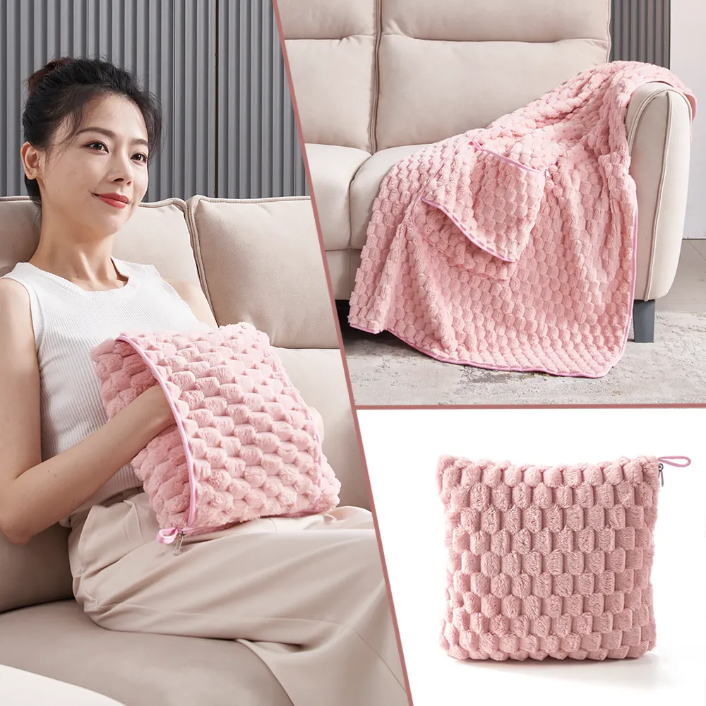 New Pattern Design 2 in 1 Folded Blanket Pillow Winter Warm Blanket for Office Car Home Travel Sleeping Flannel Blanket