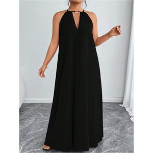 Robe longue licou grande taille pour femme, sans manches, coupe trapèze, en mousseline fluide, idéale pour les vacances d'été et les soirées - Product Image 4
