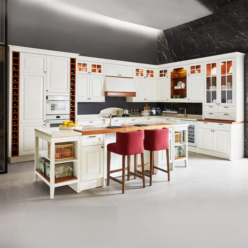 European-Style Customizable Modern PVC Glass Acrylic Lacquer Doors Kitchen Cabinets Modular Wooden Furniture