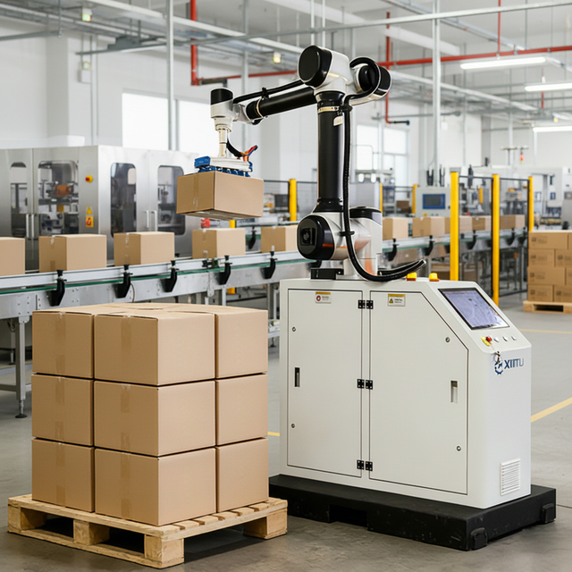 Safe Stainless Steel Collaborative Robot Palletizer with Gearbox 20/30/50KGS Payload High-Efficiency Packaging Line Motor & PLC