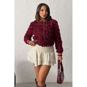 Topshow - Chaqueta con Cremallera y Estampado de Rosas al por Mayor - BURGUNDY - Product Image 5