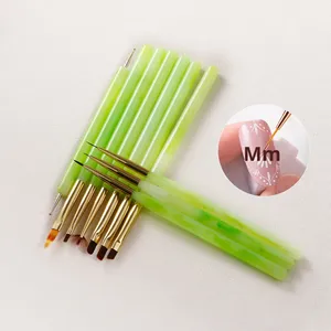 Ensemble de pinceaux à ongles multifonctionnels pour salon de manucure, avec manche en plastique vert, petite taille, pour nail art au gel, avec virole sertie et liner plat en nylon - Product Image 4
