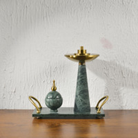 Ensemble de brûleurs d'encens en marbre vert naturel de luxe, brûleur de Bakhoor pour la décoration de table à domicile pendant le Ramadan, Mabkhara arabe