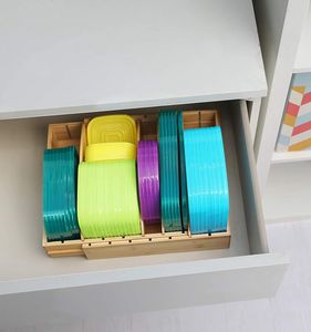 Bamboo Food Container Lid Organizer, Expandable Lid Organizer Rack - Product Image 3