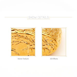 Nouveauté, prix compétitif, anneaux ovales de style glacé à texture d'écorce d'arbre pour femmes, tendance, couleur or 18 carats, bijoux de mode. - Product Image 3