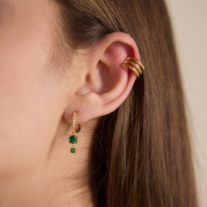 Pendientes de Aro J&D Jewelry de Acero Inoxidable Chapado en Oro de 18K con Cristal Verde Esmeralda y Borlas de Circonia Brillante - Product Image 3