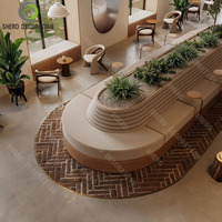 Ensemble de table en bois et chaises pour café-restaurant, banquette en cuir et bois clair, mobilier de restauration pour café, boulangerie