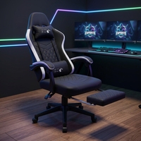 Chaise de jeu ergonomique YOUGE avec massage, support lombaire, repose-pieds rétractable, siège pivotant à ressorts larges, capacité 150 kg, tissu en maille