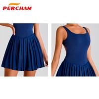 Logotipo personalizado Mujeres Faldas plisadas Sin mangas Sin espalda Slim Fit Tenis Vestido Fitness Tenis Faldas con pantalones cortos