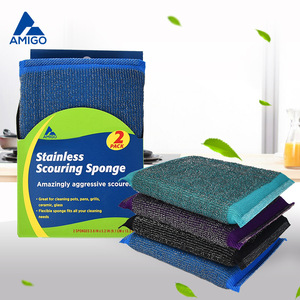 Esponja de limpieza de acero inoxidable Amigo, paquete de 2, 3.6x5.2 pulgadas, almohadilla de limpieza duradera para cocina, para ollas, sartenes, vidrio y cerámica - Product Image 1