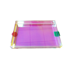 Plastic Display Trays Iridescent Acrylic Serving Tray Plastic Handle Hotel Tray