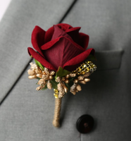 Bunga Mawar Sutra Buatan Tangan Terlaris Lintas Negara, Boutonniere Mawar Putih, Korsase Gaya Eropa untuk Pernikahan, Bunga Pengiring Pengantin