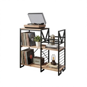 Soporte Moderno para Tocadiscos con Estantes de Almacenamiento, Marco de Madera y Metal, Duradero, Ligero, Multifuncional, Decoración para Sala de Estar - Product Image 1