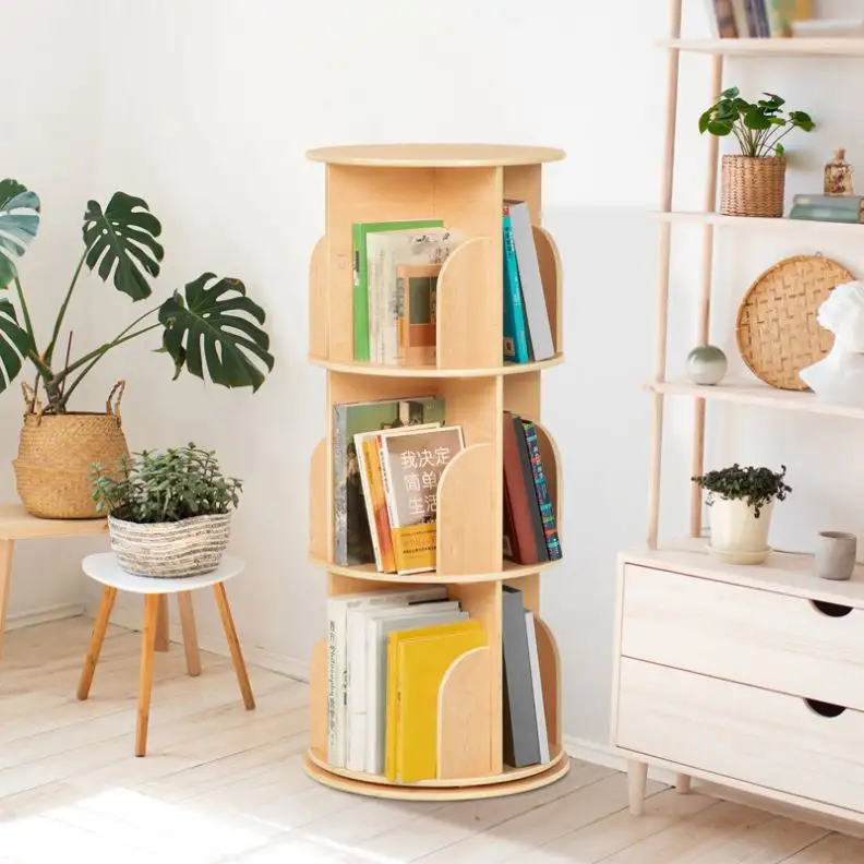 Libreria con scaffale rotante a 360 gradi che risparmia spazio per bambini con immagine da pavimento semplice scaffale per studenti a casa
