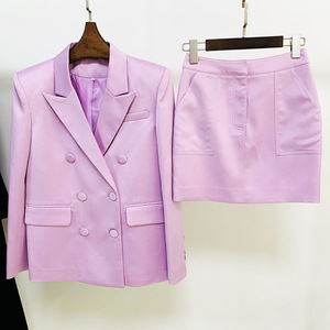 Conjuntos de falda de <span class=keywords><strong>mujer</strong></span> de doble botonadura Trajes de dos piezas de satén Color sólido Traje de <span class=keywords><strong>oficina</strong></span> formal Conjunto de chaqueta de manga larga para <span class=keywords><strong>mujer</strong></span> - Product Image 2