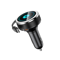 Pengisi Daya Mobil 60W Super Cepat Pengisi Daya Ponsel Mobil Tipe C Adaptor Mobil dengan Kabel Tipe C Gulung 3FT Terintegrasi