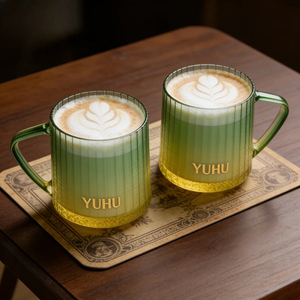 Mug en verre moderne à rayures verticales, écologique, sans BPA, 350 ml (12 oz), avec poignée, pour café, thé, latte, cappuccino, boissons, fête - Product Image 6
