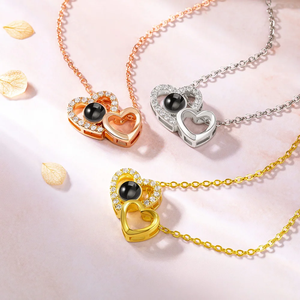 <span class=keywords><strong>Collana</strong></span> <span class=keywords><strong>con</strong></span> doppio cuore in zircone personalizzato <span class=keywords><strong>con</strong></span> pietra di <span class=keywords><strong>proiezione</strong></span> per gioielli da donna regalo di san valentino - Product Image 6