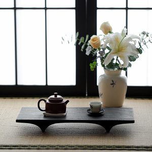 Bandeja de té de madera de nogal tostada al carbón, soporte plano de madera maciza para preparación en seco, antideslizante, estilo japonés Wabi Sabi, para tetera - Product Image 4