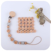 Perles rondes en bois de hêtre brun clair de 15 mm, 26 lettres anglaises, pour la fabrication de clips de sucette et de bracelets de dentition pour bébés