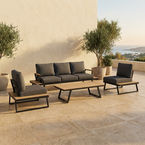 Conjunto de Sofás Modernos para Exteriores con Detalles en Acabado de Teca y Cojines Impermeables para <span class=keywords><strong>Terraza</strong></span> de Villa de Lujo - Product Image 1