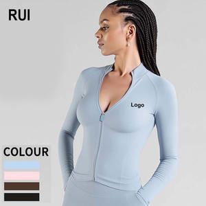 RUIQUWIN Veste à fermeture éclair à haute élasticité pour femmes, vêtements de sport en gros à col montant pour le yoga en plein air, hauts de fitness à manches longues - Product Image 1