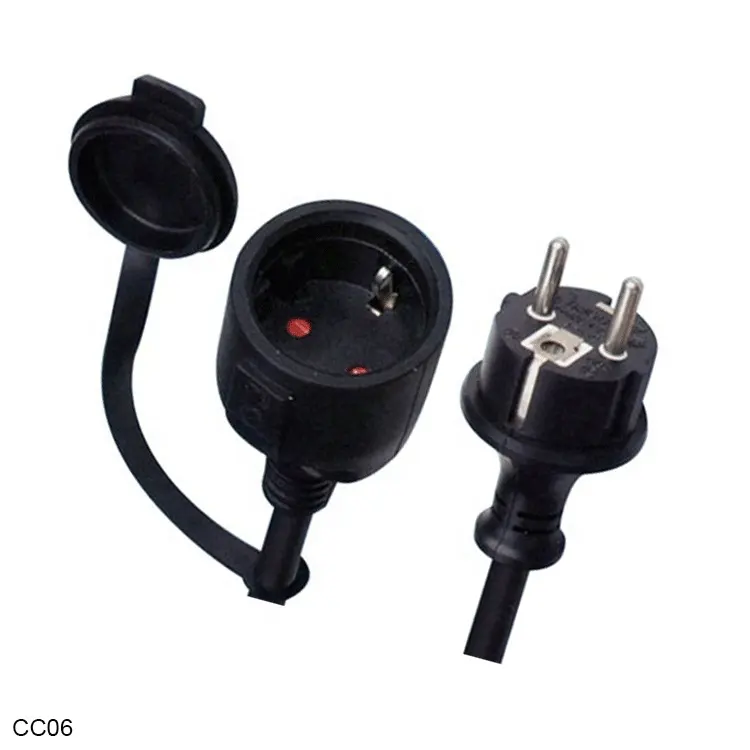 VDE CE Euro EU 3 Pin AC Power Electric Cable Rubber Outdoor Waterproof Wire Socket IP44 Plug Extension Cord Safety Cover