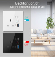 Prise murale standard britannique de type 86, module Zigbee intelligent, 2 prises électriques, port USB TYPE-C, commande vocale Alexa, rétroéclairage en verre