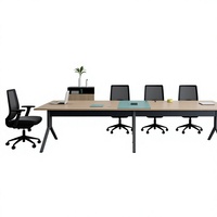 Table de conférence minimaliste grande taille, plateau en bois grainé, piétement en métal en Y, panneau écologique E1, mobilier de réunion exécutif
